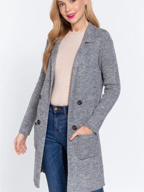 Active USA Double-Breasted Gray Knit Cardigan Coatigan
